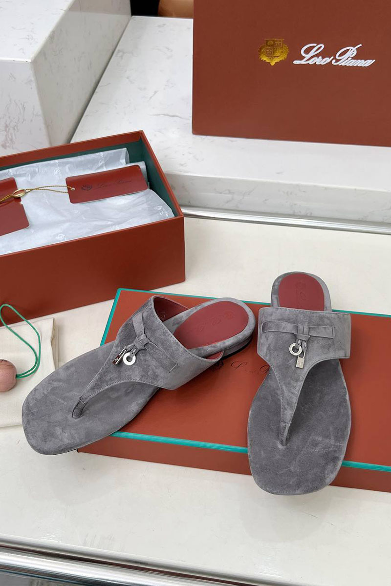 Loro Piana Женские замшевые шлёпанцы Premium - Grey
