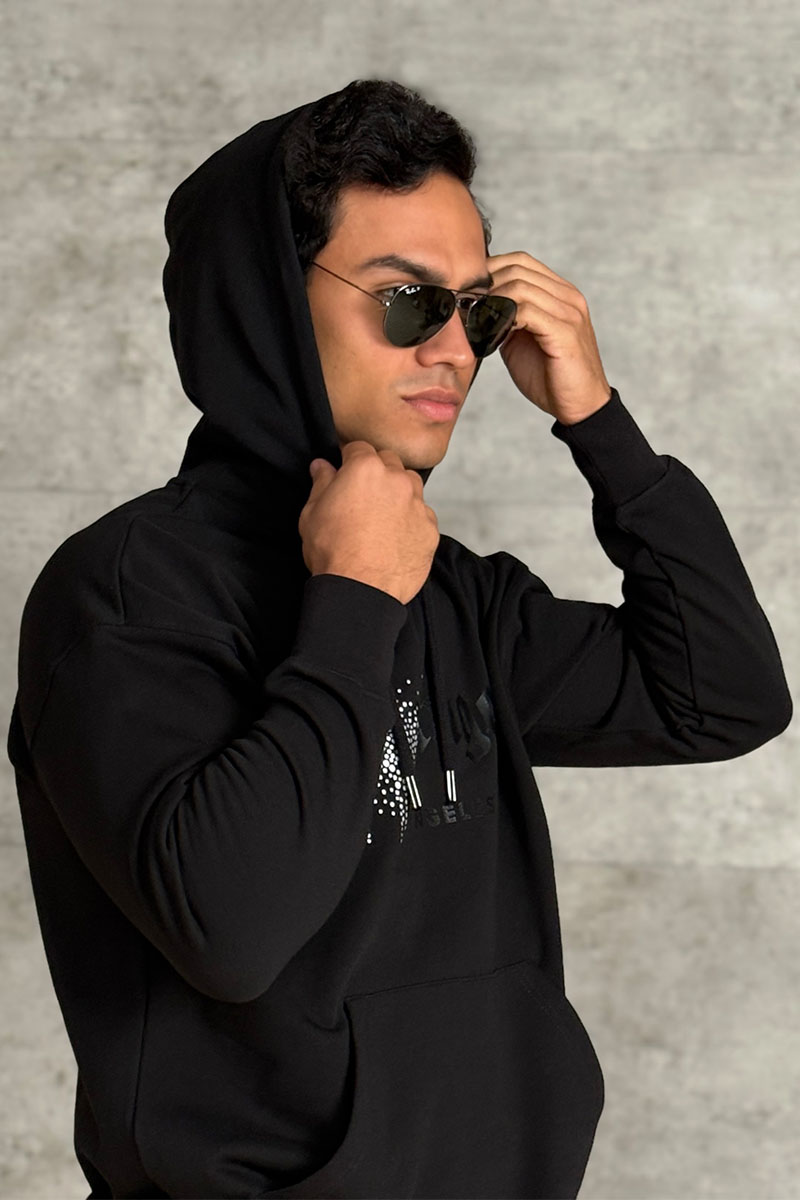 Palm Angels Чёрное худи rhinestone-embellished logo print 