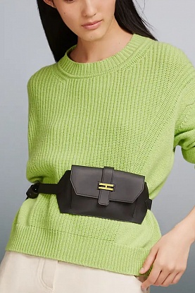 Кожаный ремень Elan Pocket 24x12 см - Black / Gold