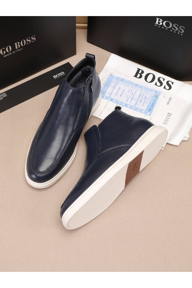 Hugо Воss Кожаные лоферы с мехом  high-top - Navy
