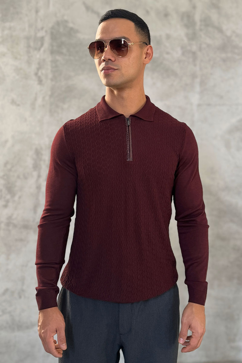 Zilli Поло с длинным рукавом zip-up - Burgundy