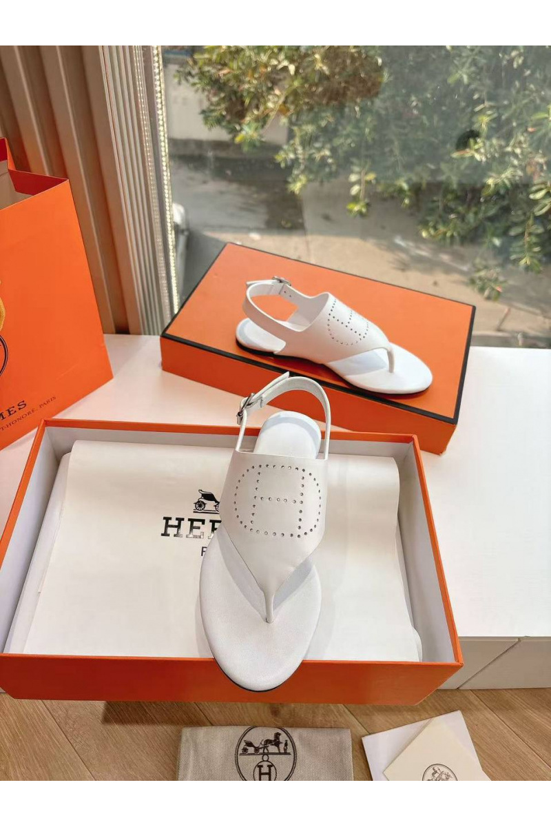Hermes Женские кожаные сандалии Premium - White