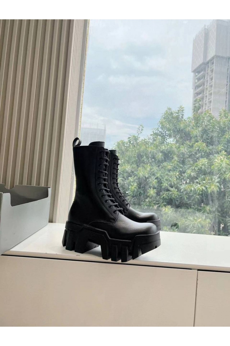 Balenciaga Женские чёрные кожаные ботинки Premium