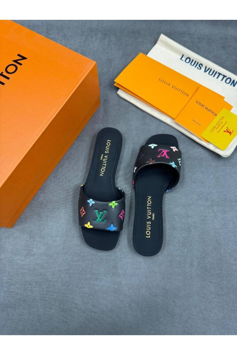 Lоuis Vuittоn Женские кожаные шлёпанцы Takashi Murakami Multicolore premium