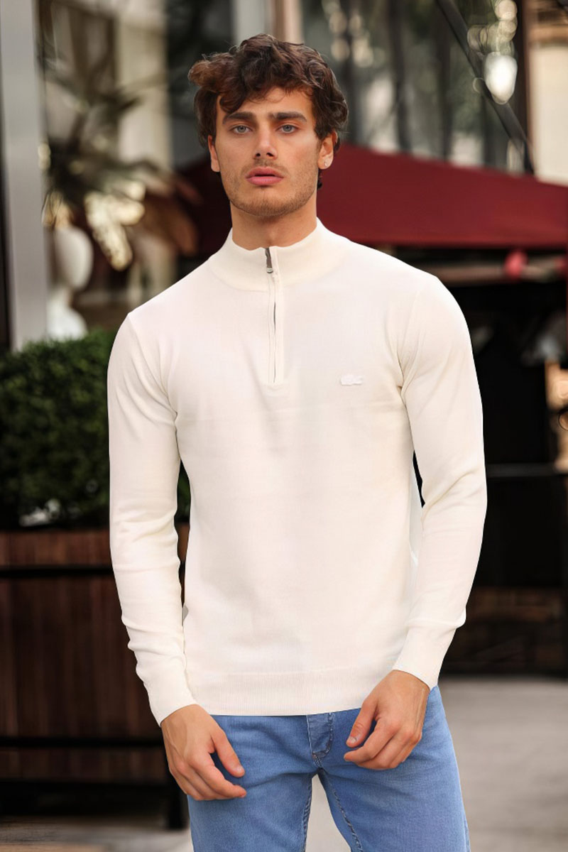 Lacoste Мужской белый джемпер Zip Neck 