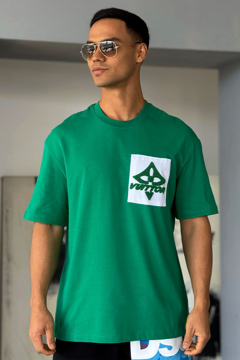 Lоuis Vuittоn Брендовая оверсайз футболка зелёного цвета
