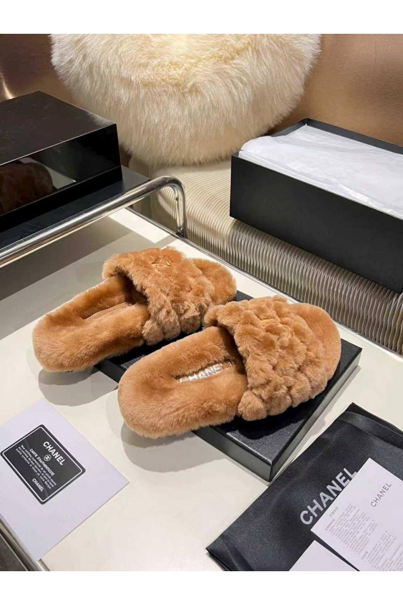 Chаnеl Женские меховые шлёпанцы Oran premium - Brown