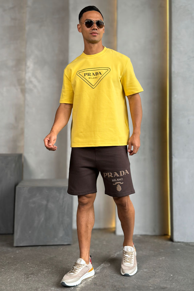 Prada Жёлтая оверсайз футболка Milano logo