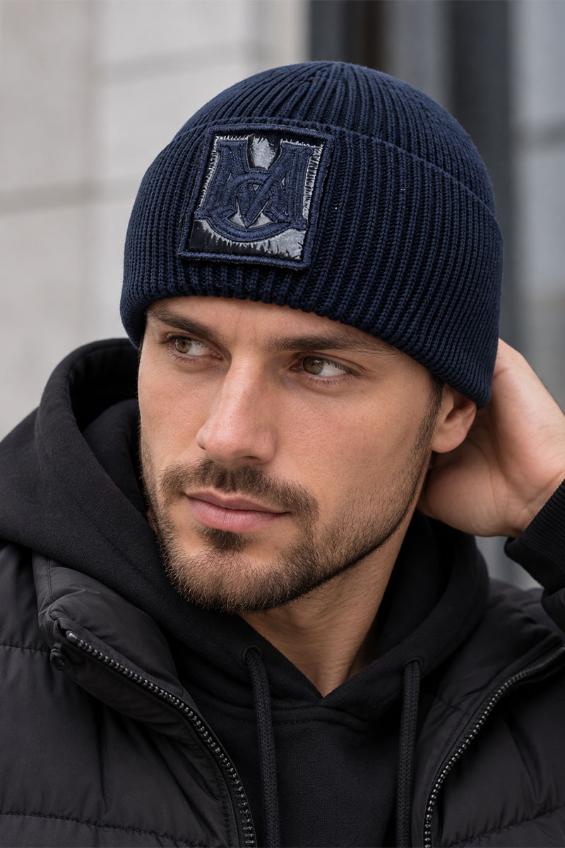 Moncler Брендовая тёмно-синяя шапка