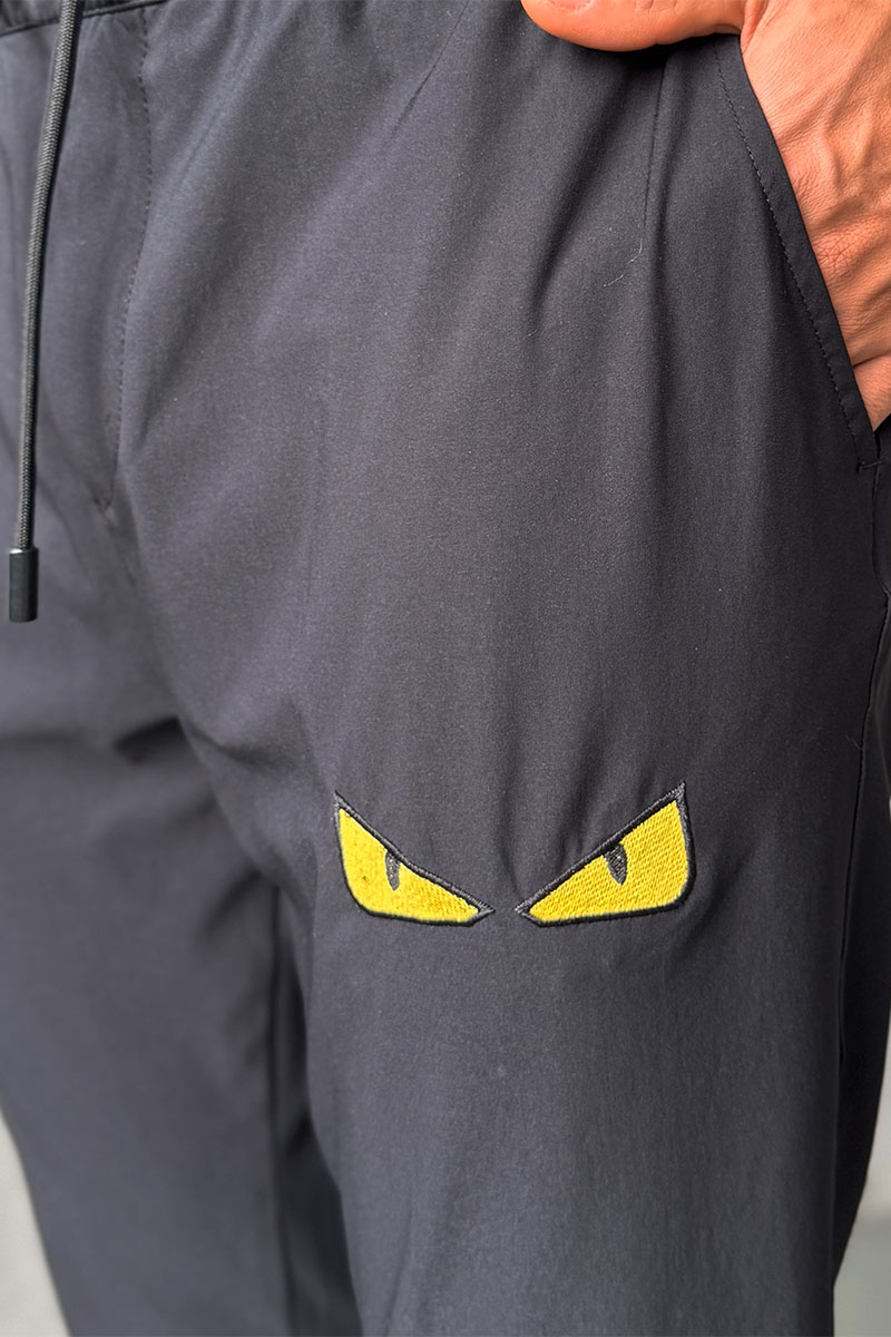 Fendi Мужские чёрные штаны Bag Bugs eyes embroidered logo