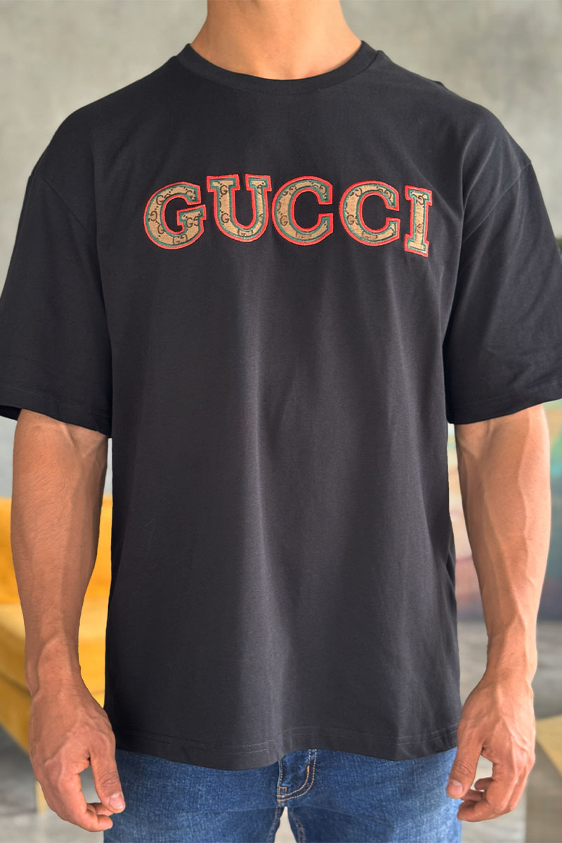 Gucci Брендовая оверсайз футболка чёрного цвета