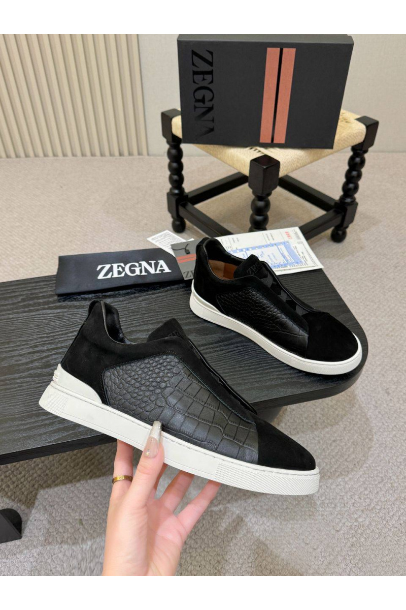Zegna Мужские кроссовки Triple Stitch Alligator - Black