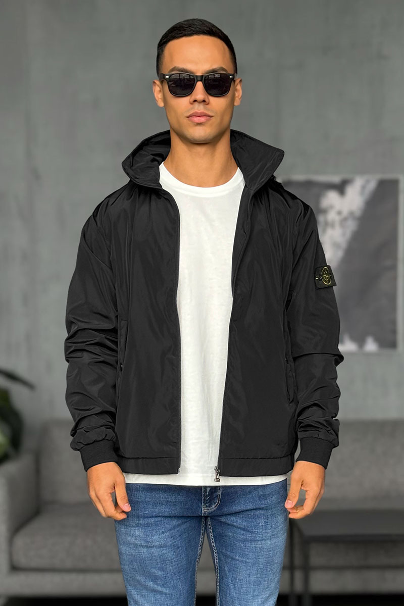 Stone Island Мужская чёрная куртка с патчем на плече