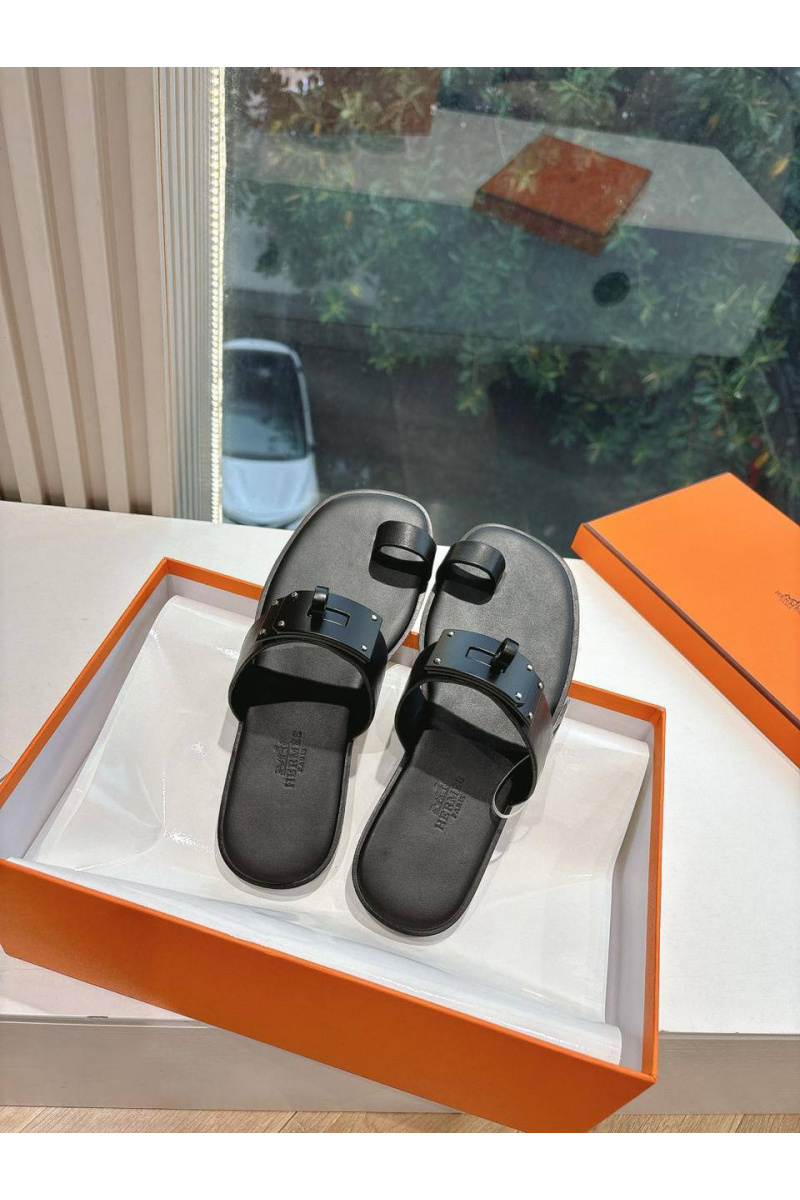 Hermes Женские кожаные шлёпанцы July Kelly premium