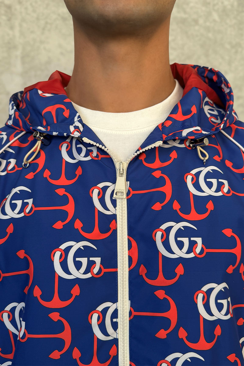 Gucci Мужская синяя ветровка Double G Anchor