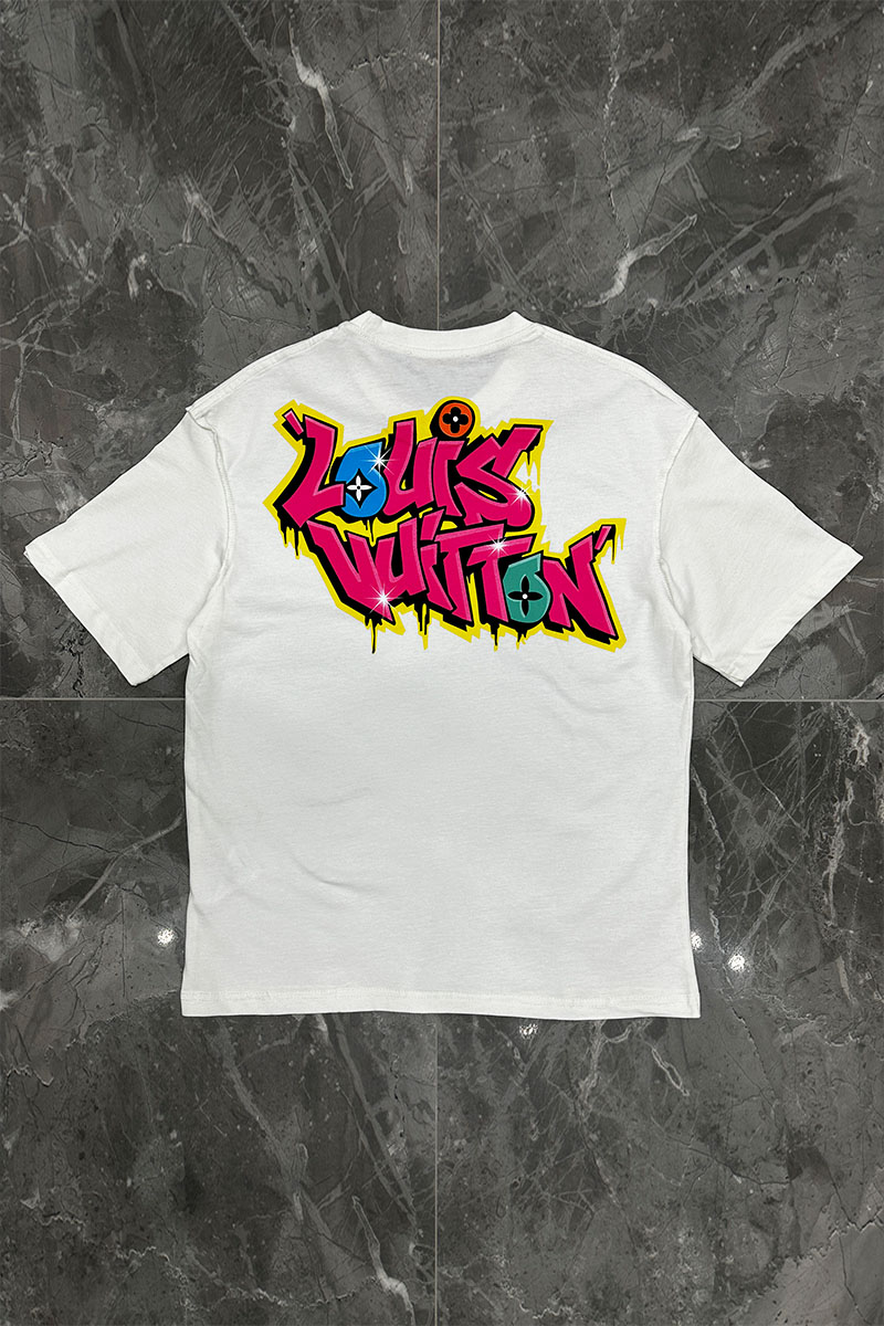 Lоuis Vuittоn Белая оверсайз футболка graffiti-logo 