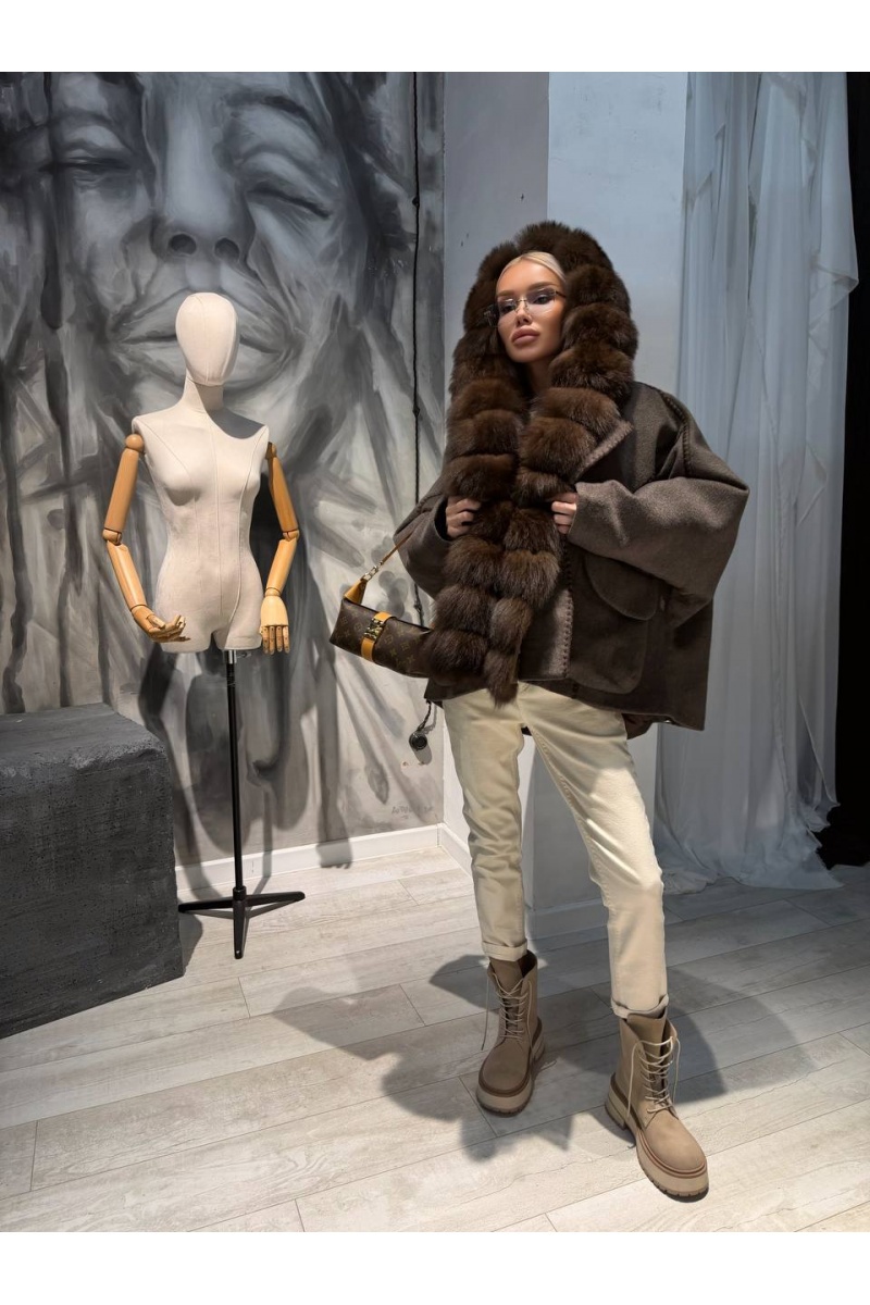 Max Mara Женское пальто с натуральным мехом premium