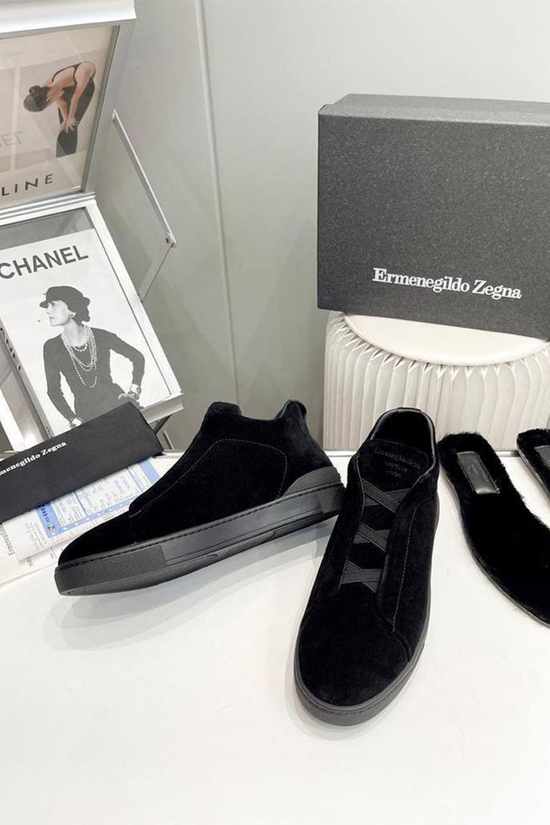 Zegna Кроссовки с мехом Triple Stitch - Black