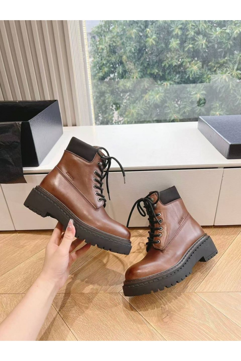 Prada Женские коричневые ботинки Premium