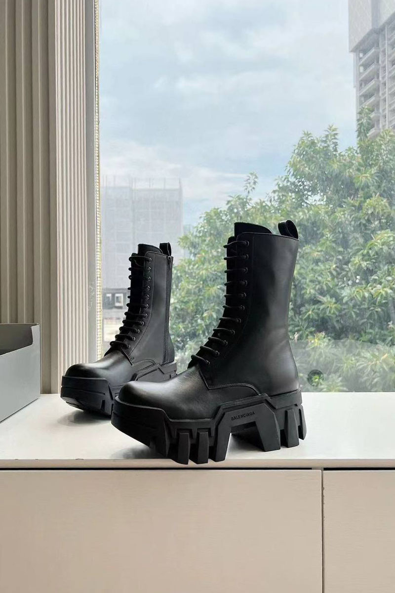 Balenciaga Женские чёрные кожаные ботинки Premium