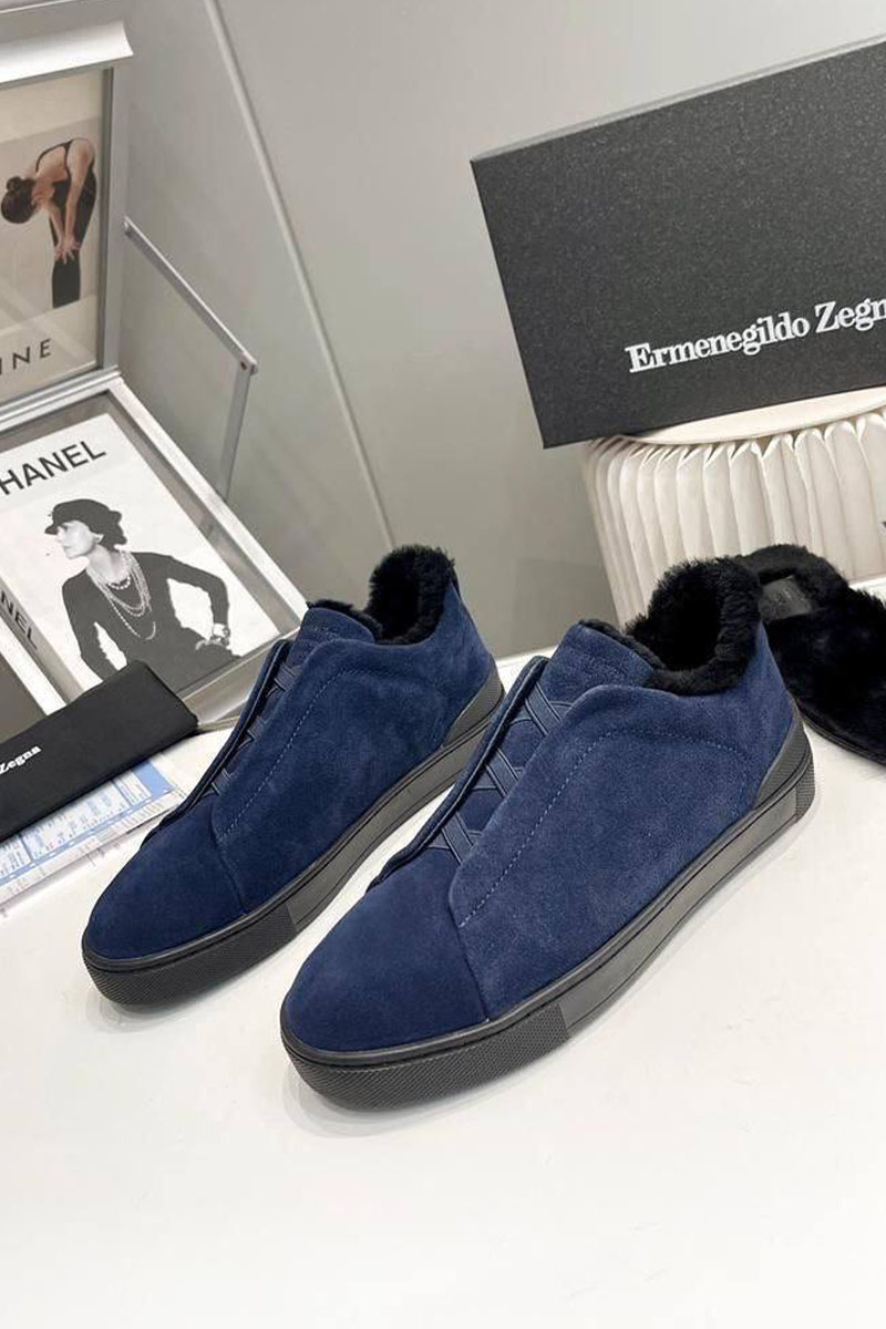 Zegna Кроссовки с мехом Triple Stitch - Navy