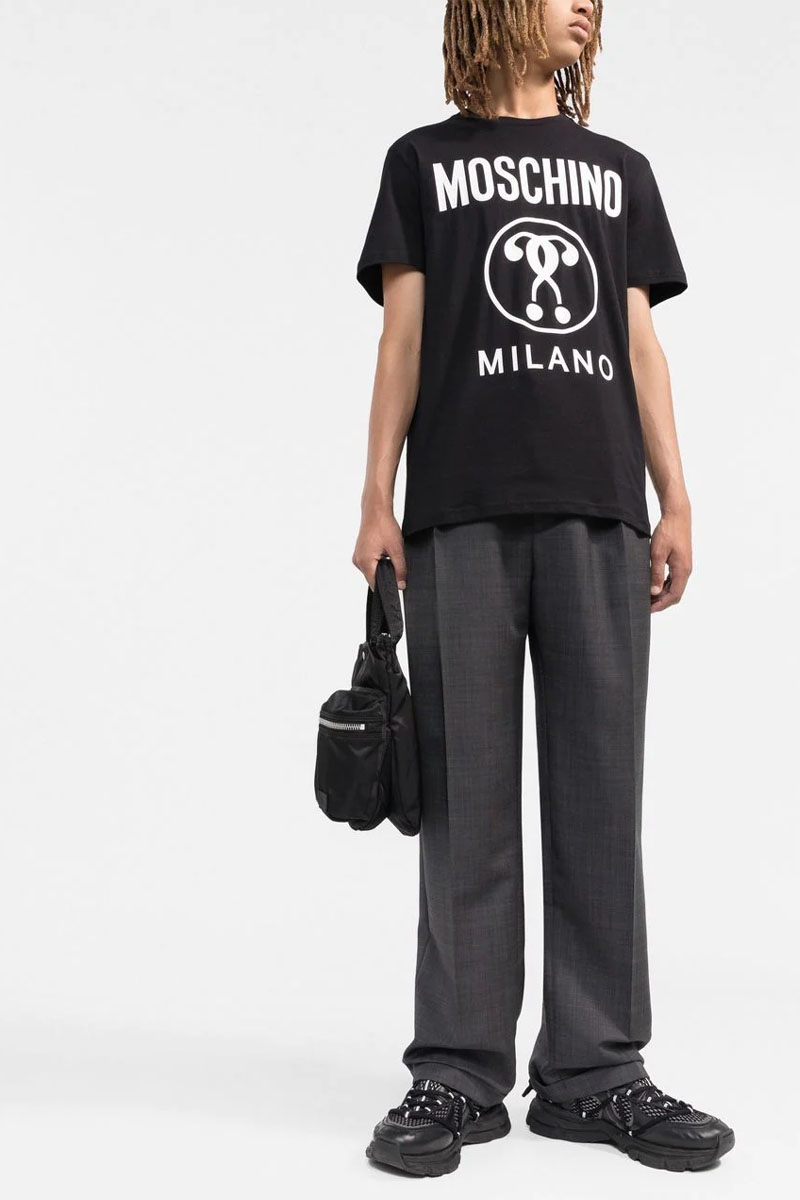 Moschino Чёрная оверсайз футболка Double Question Mark Logo