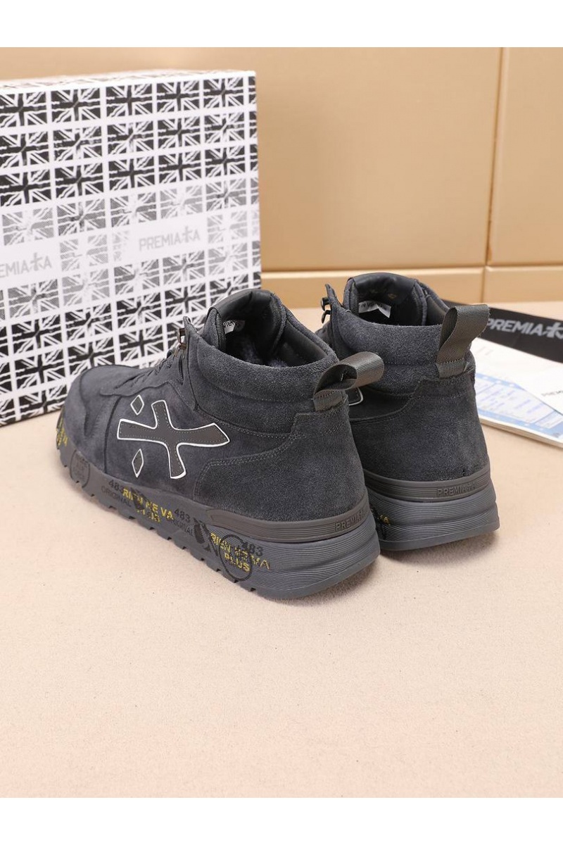 Premiata Замшевые кроссовки с мехом high-top - Grey