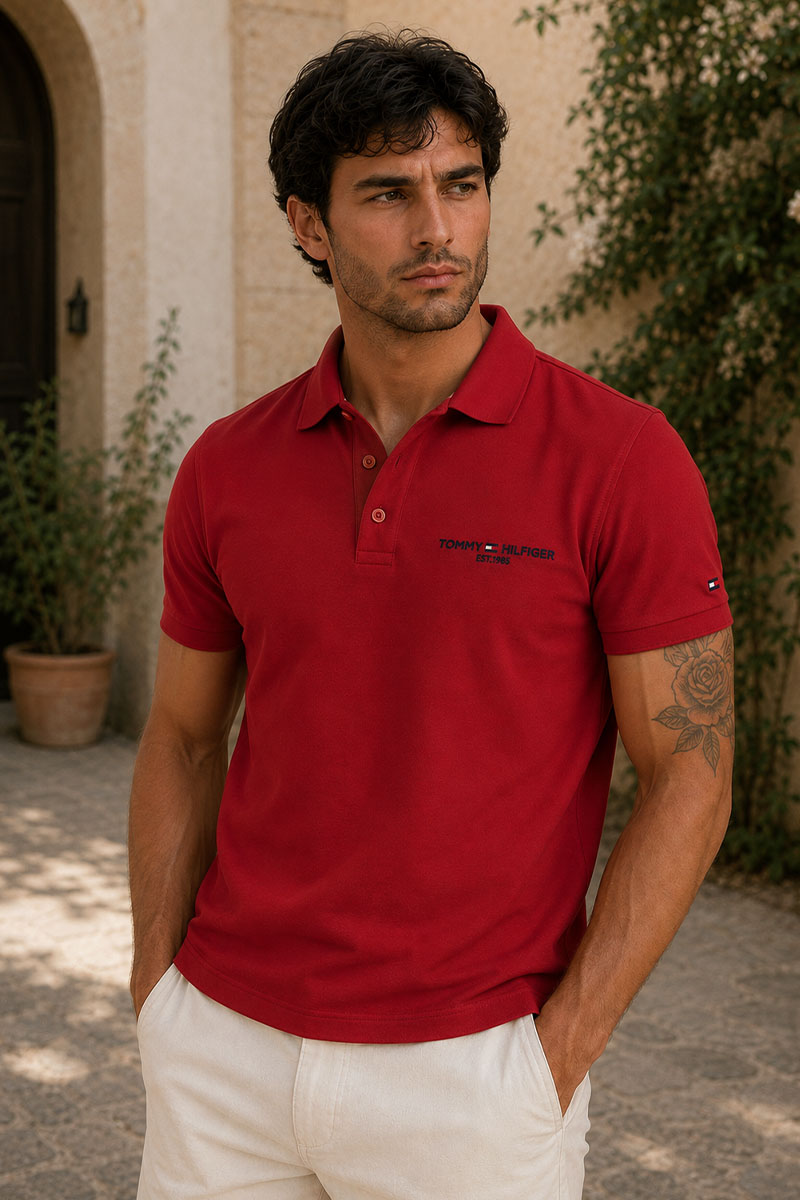 Tommy Hilfiger Красное мужское поло est.1985