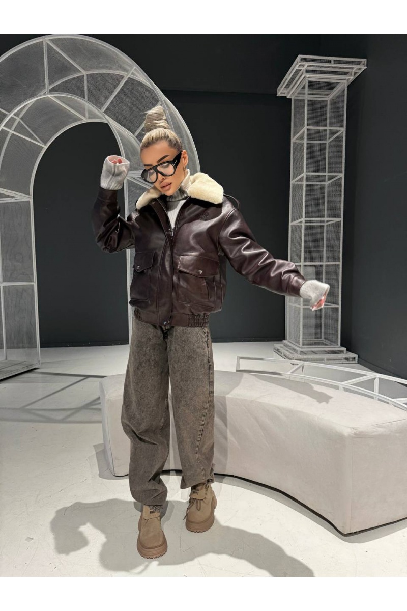 MIU MIU Женская кожаная дубленка с меховым воротом