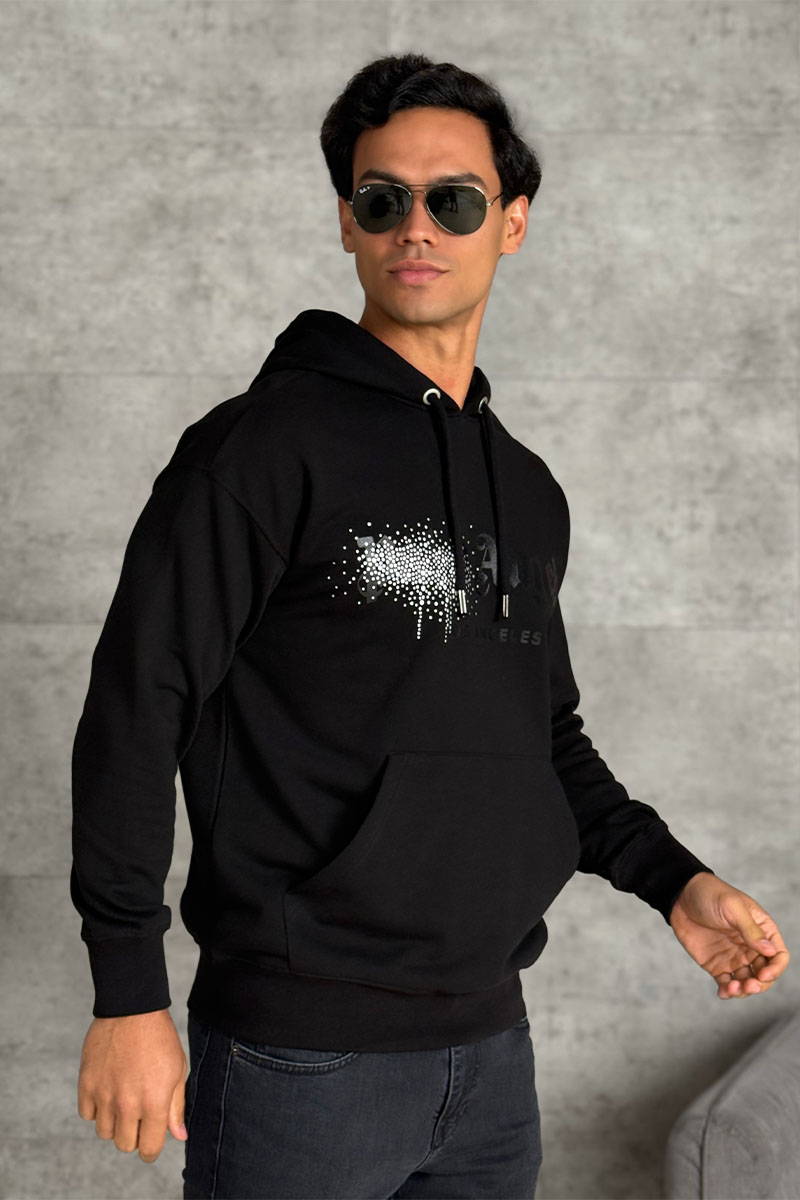 Palm Angels Чёрное худи rhinestone-embellished logo print 