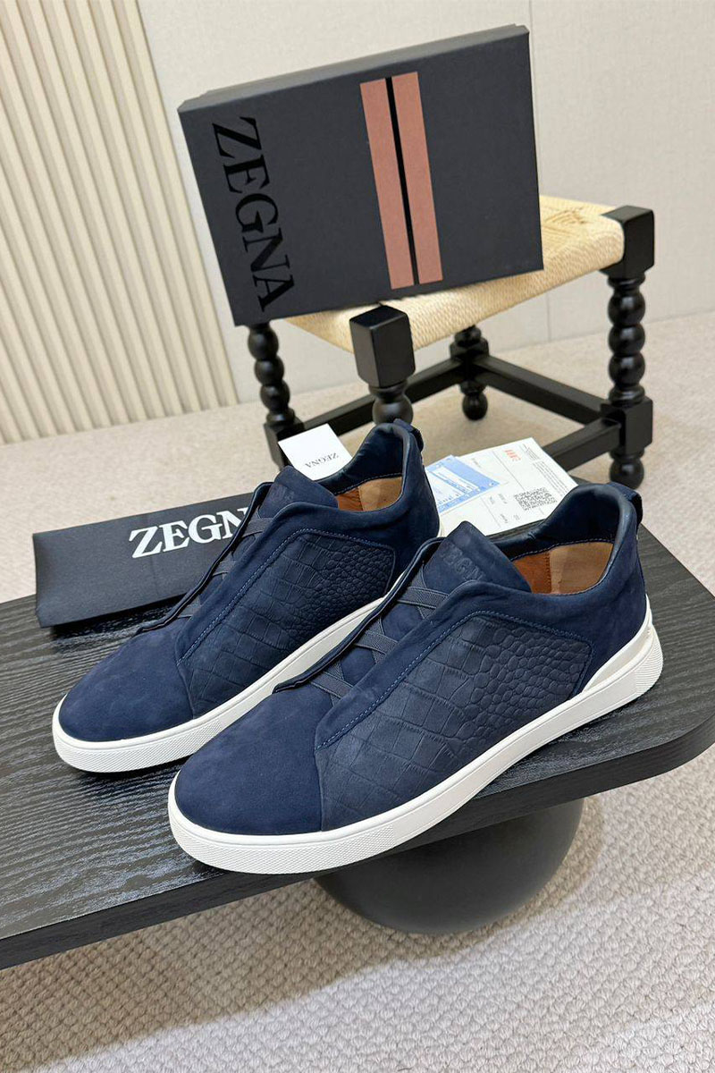 Zegna Мужские кроссовки Triple Stitch Alligator - Navy