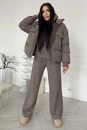 Женский костюм тройка на флисе premium - Brown