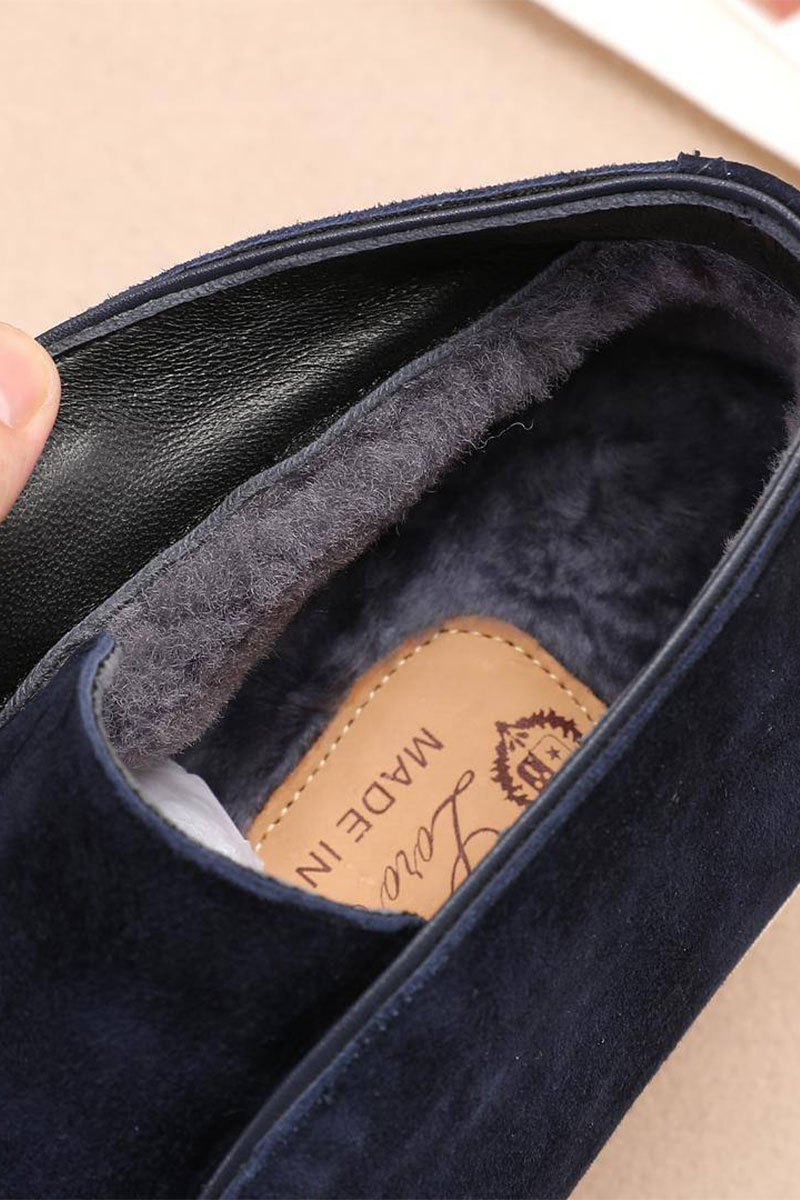 Loro Piana Замшевые лоферы с мехом Open Walk - Navy