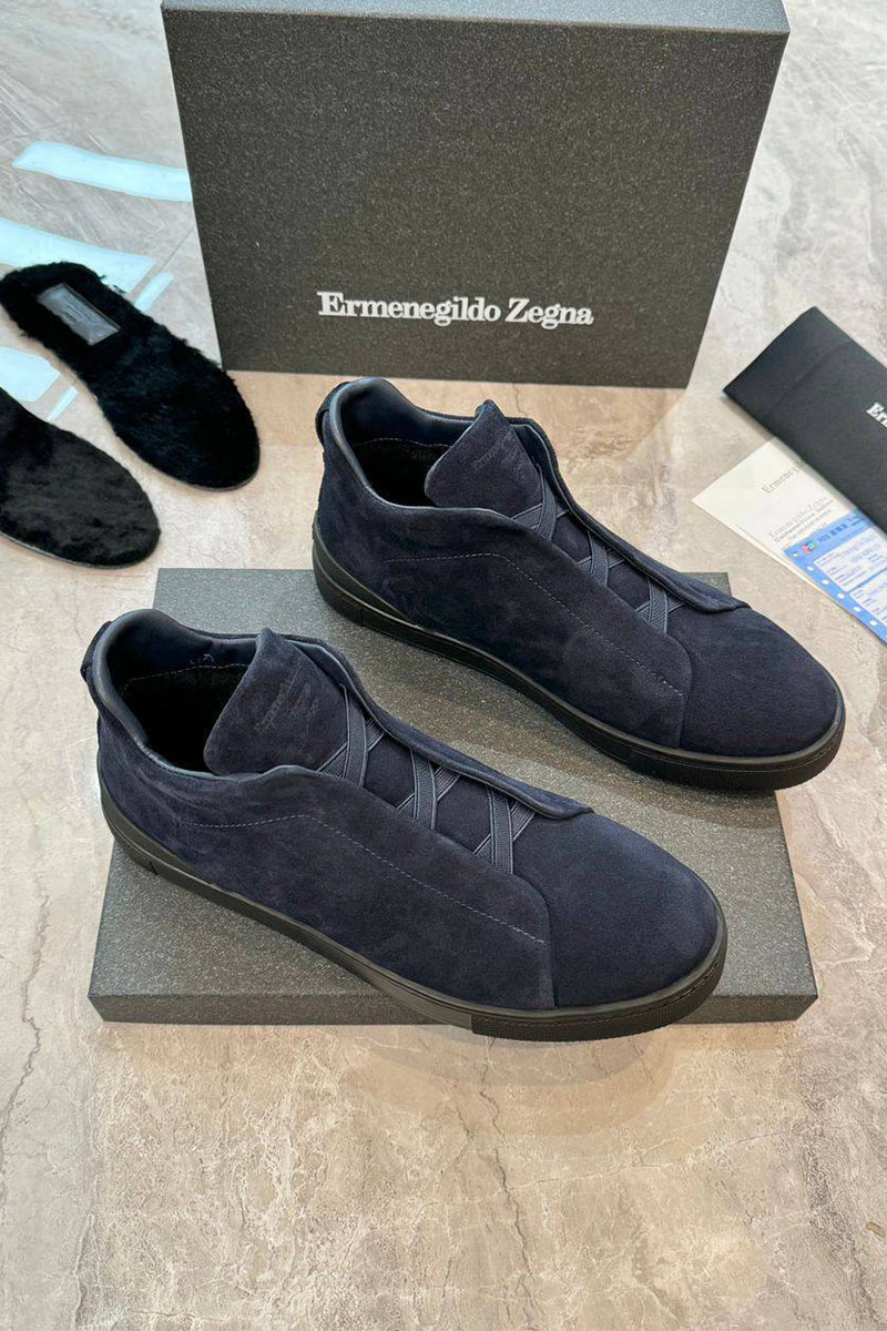 Zegna Кроссовки с мехом Triple Stitch - Navy