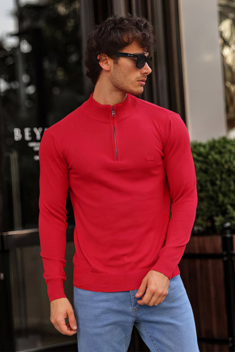 Lacoste Мужской красный джемпер Zip Neck 
