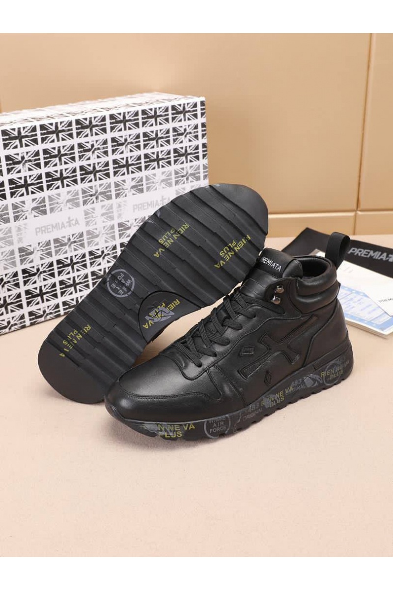 Premiata Кожаные кроссовки с мехом high-top - Black