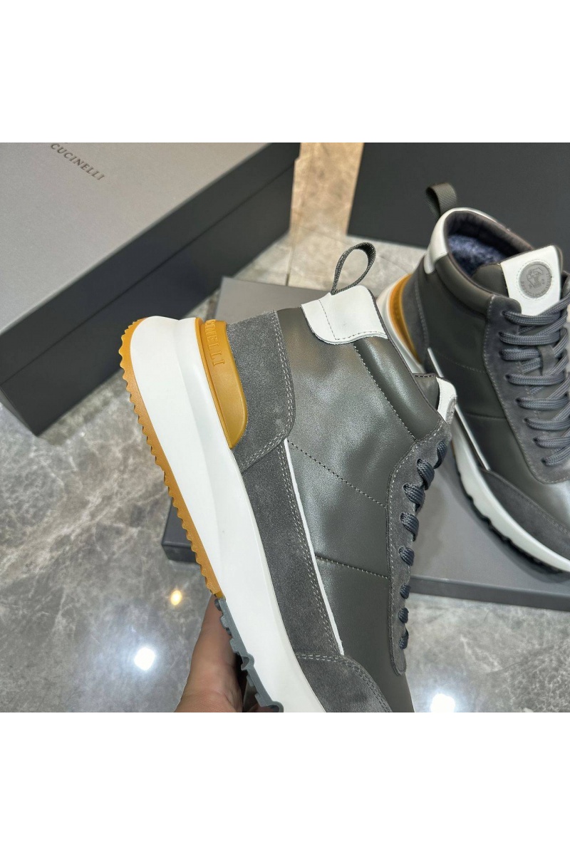 Brunеllо Сuсinеlli Кожаные кроссовки с мехом high-top - Grey