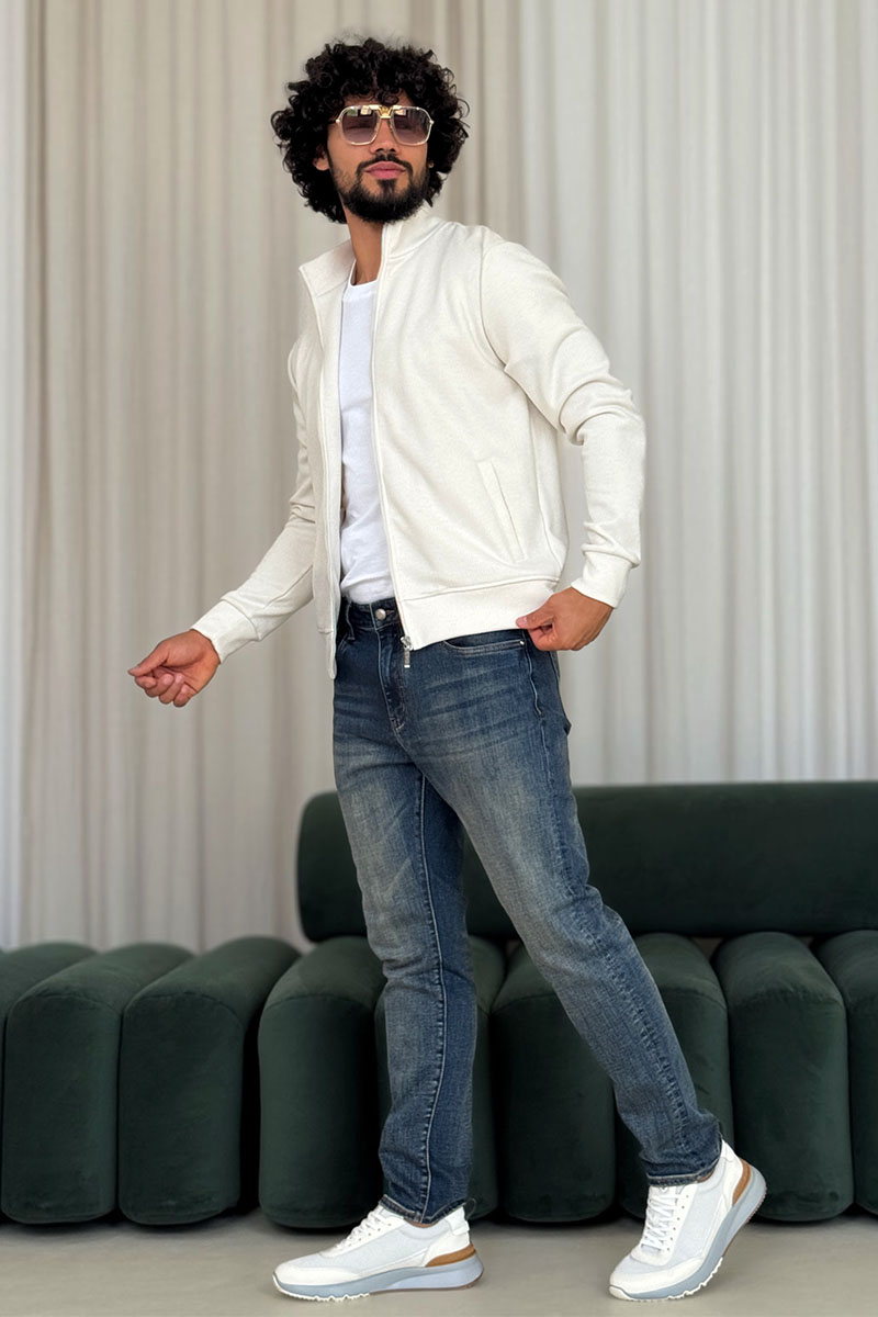 Loro Piana Мужская белая кофта на молнии 