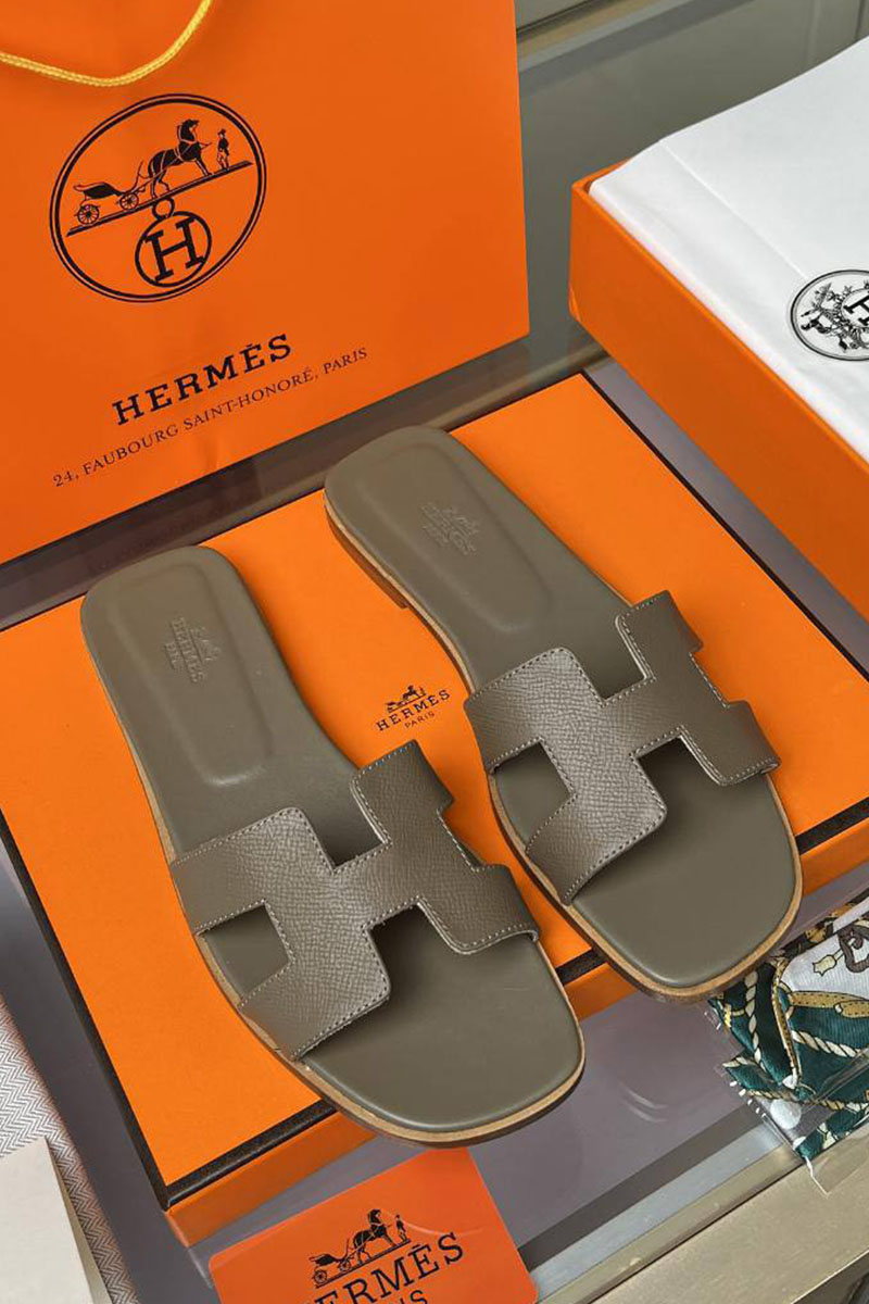 Hermes Женские кожаные шлёпанцы  Premium - Brown