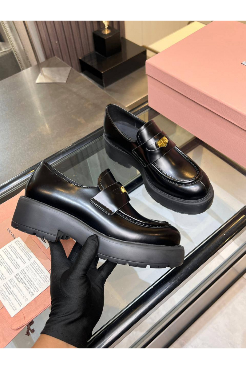 MIU MIU Женские кожаные лоферы premium  - Black