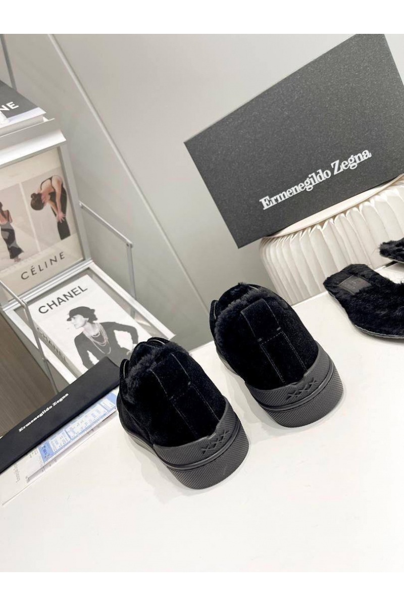 Zegna Кроссовки с мехом Triple Stitch low-top - Black