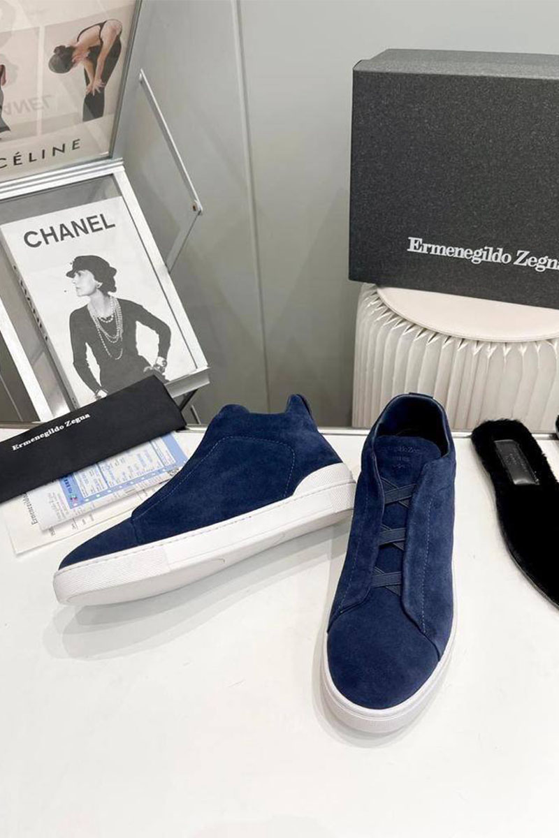 Zegna Кроссовки с мехом Triple Stitch - Navy