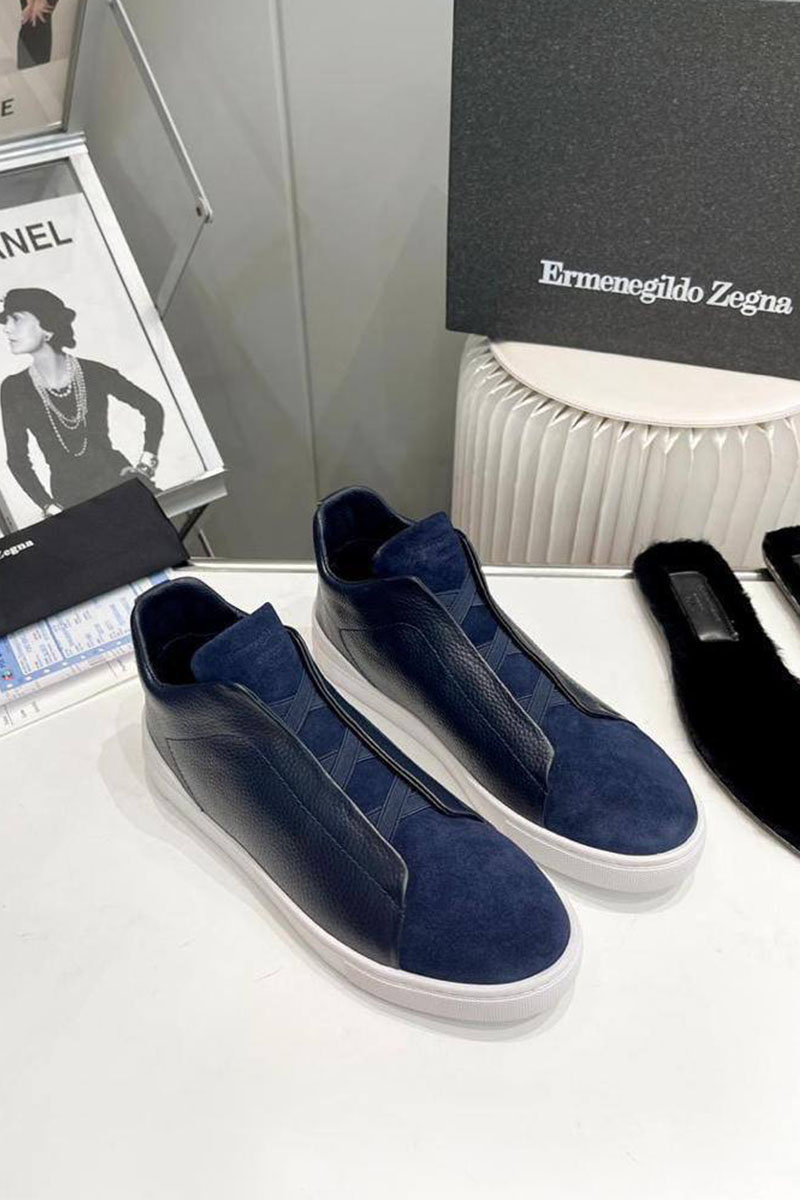 Zegna Кроссовки с мехом Triple Stitch - Navy
