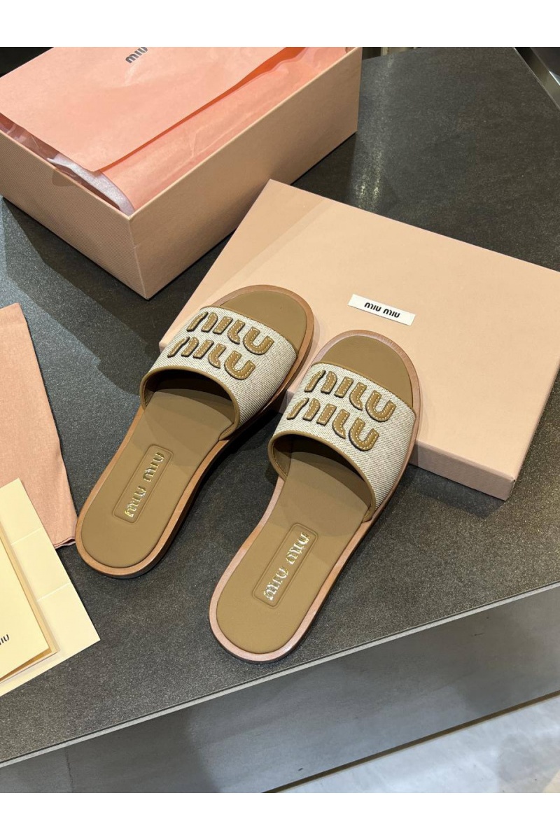 MIU MIU Женские кожаные шлёпанцы Premium - Brown