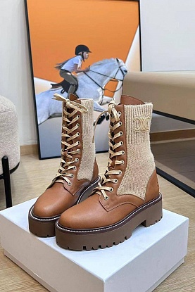 Женские комбинированные ботинки Premium - Brown