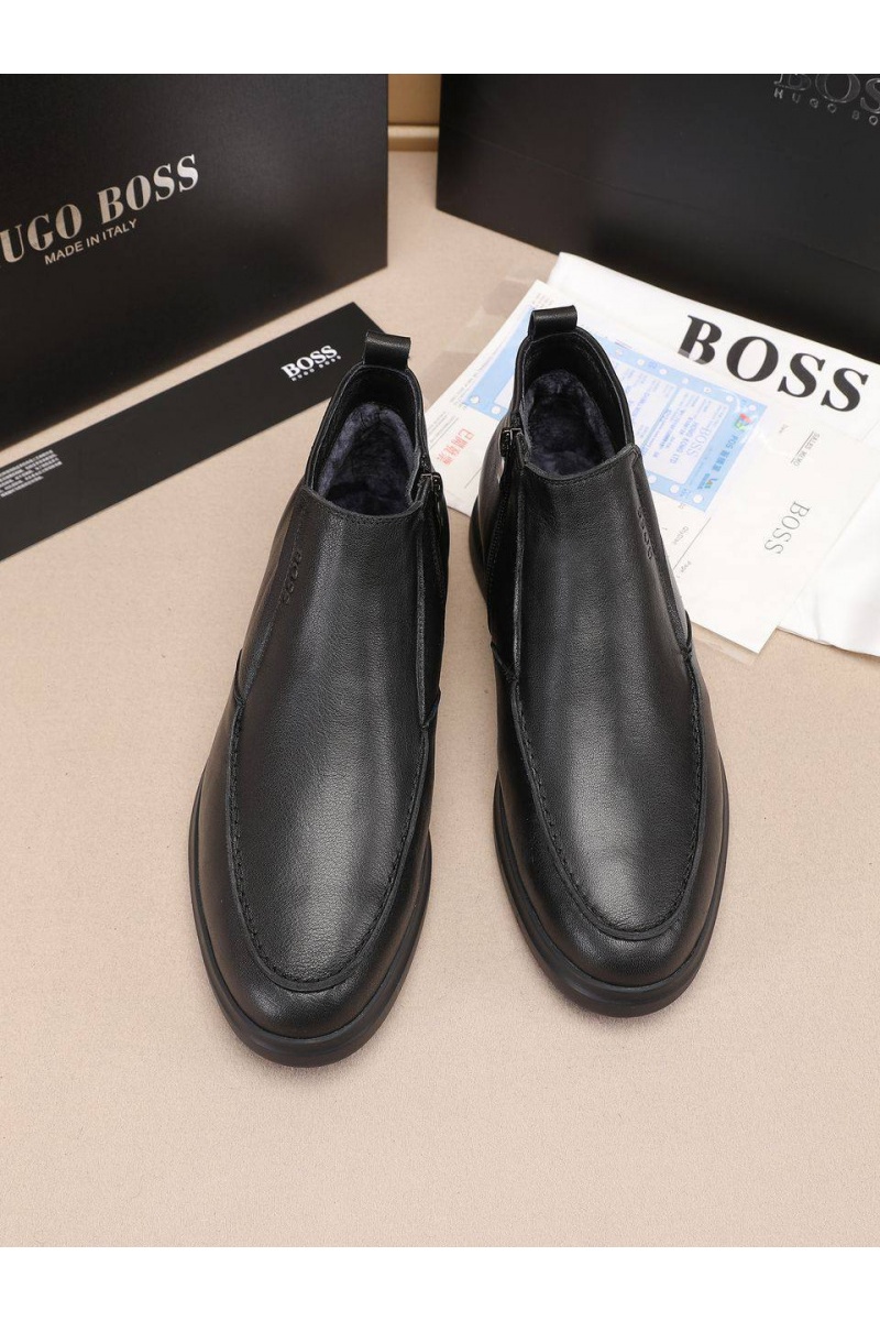 Hugо Воss Кожаные лоферы с мехом high-top - Black