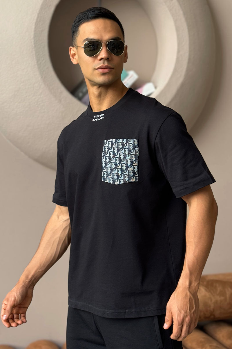 Dior Чёрная оверсайз футболка pocket logo