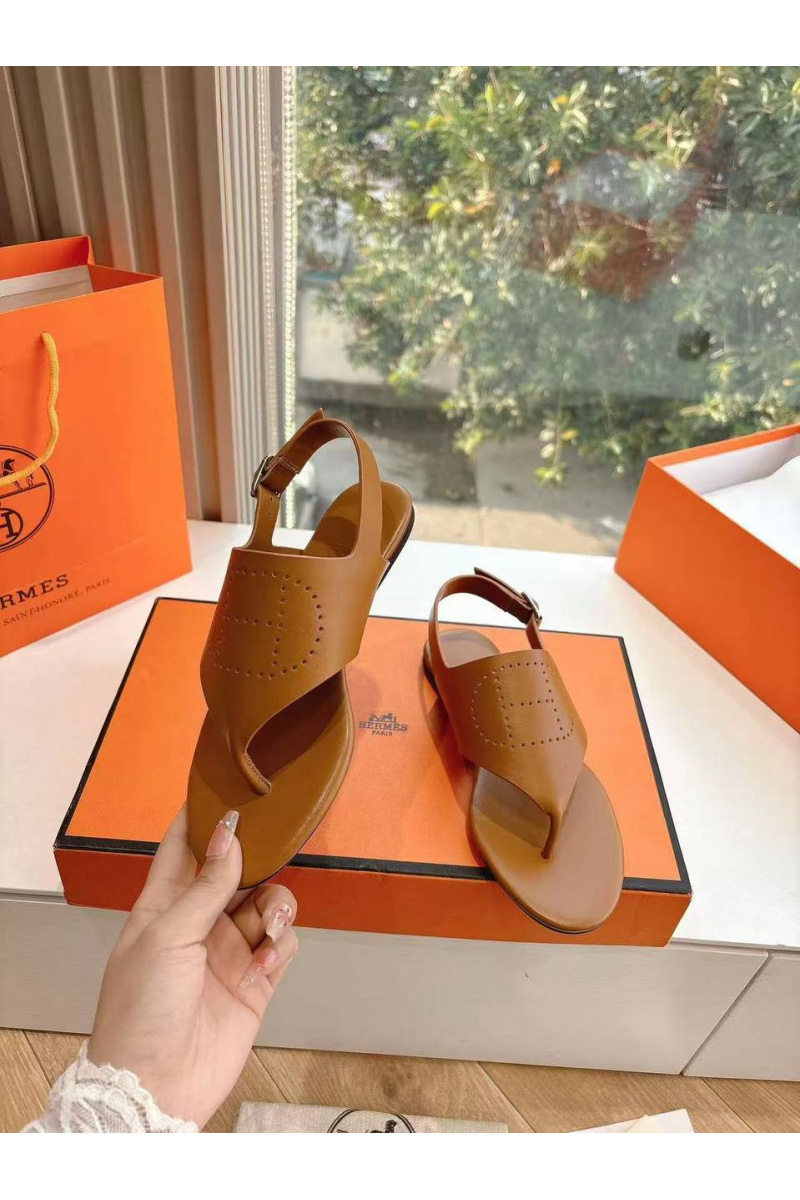 Hermes Женские кожаные сандалии Premium - Brown