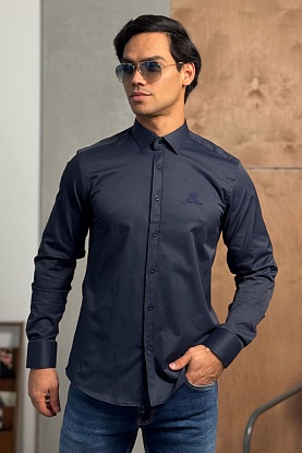 Мужская тёмно-синяя рубашка logo-embroidered