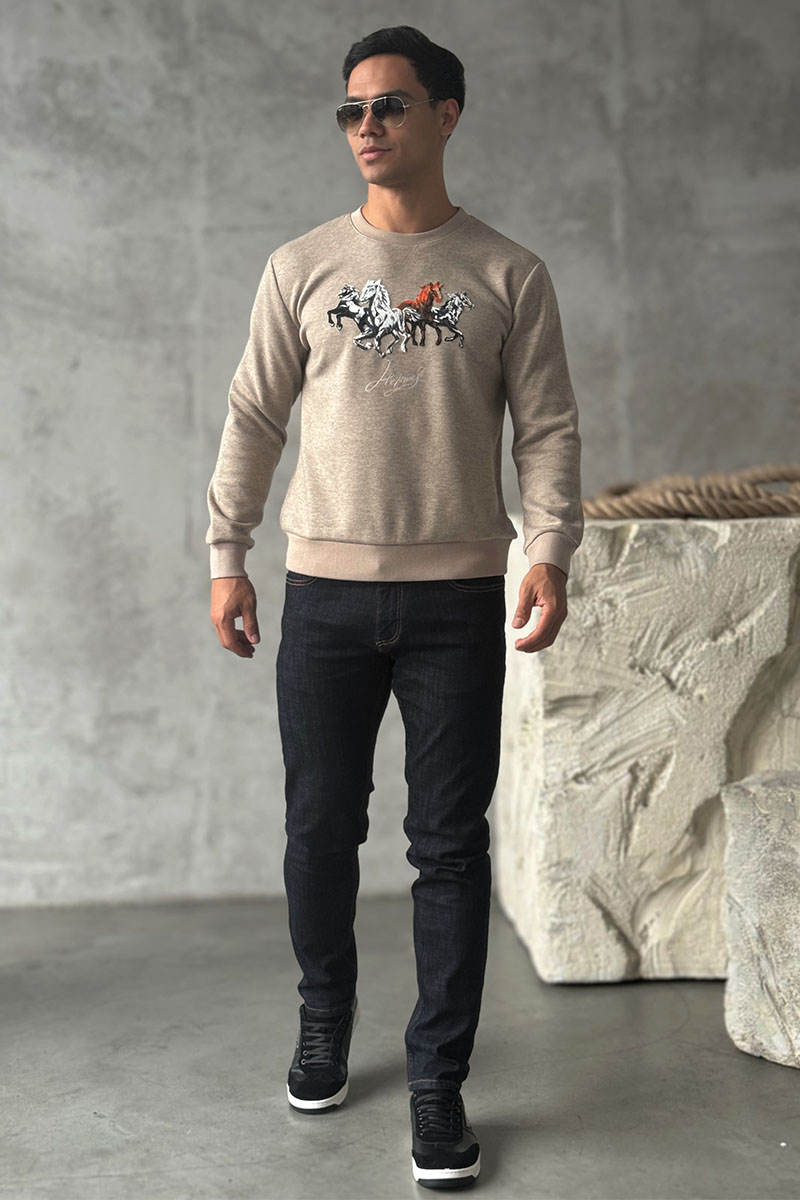 Hermes Мужской свитшот бежевого цвета